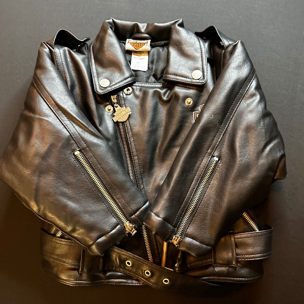 Harley-Davidson Toddler Black Faux Leather Biker Jacket 4T Embroidered Logo